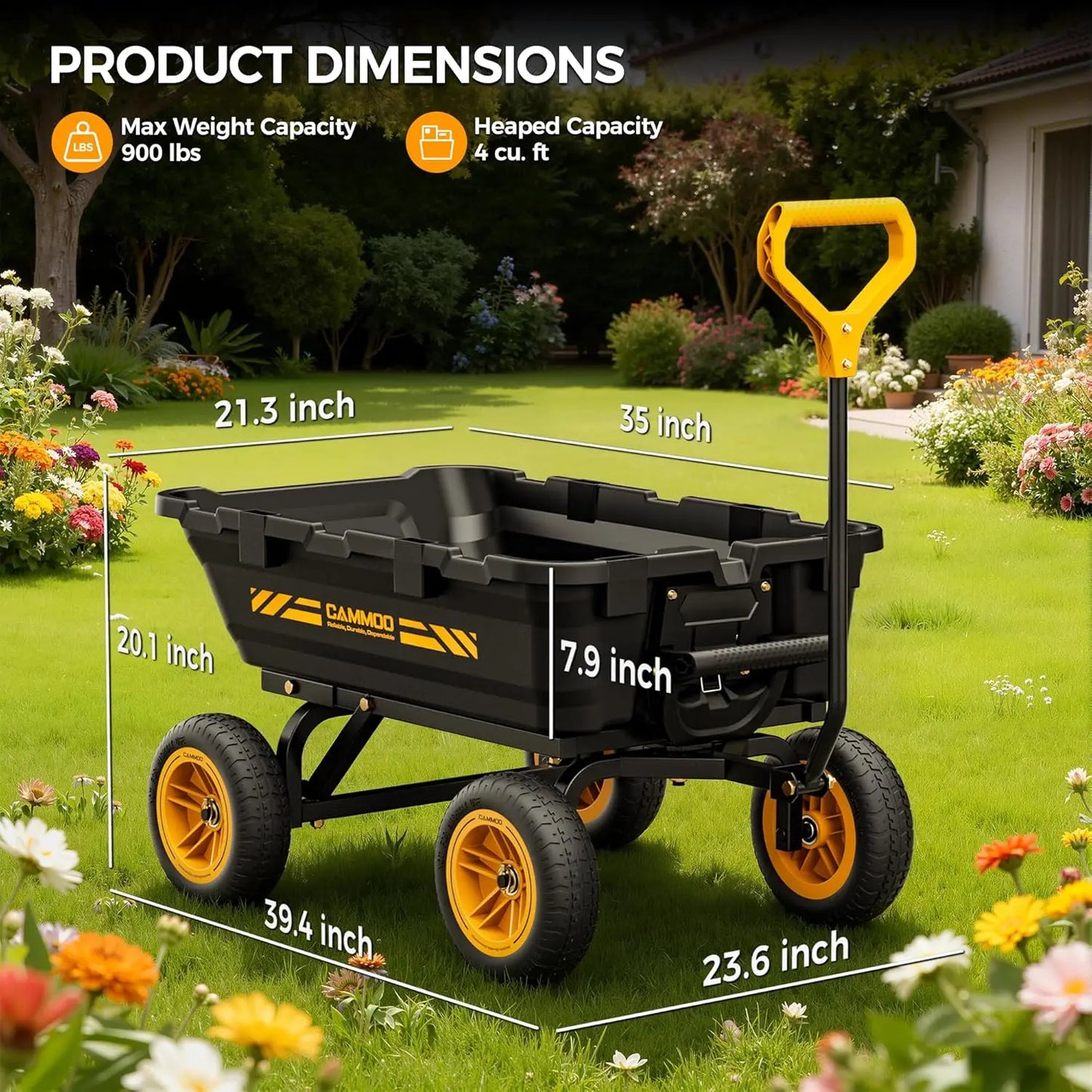 Heavy-Duty Garden Dump Cart 900lb Capacity With Quick-Release Dump