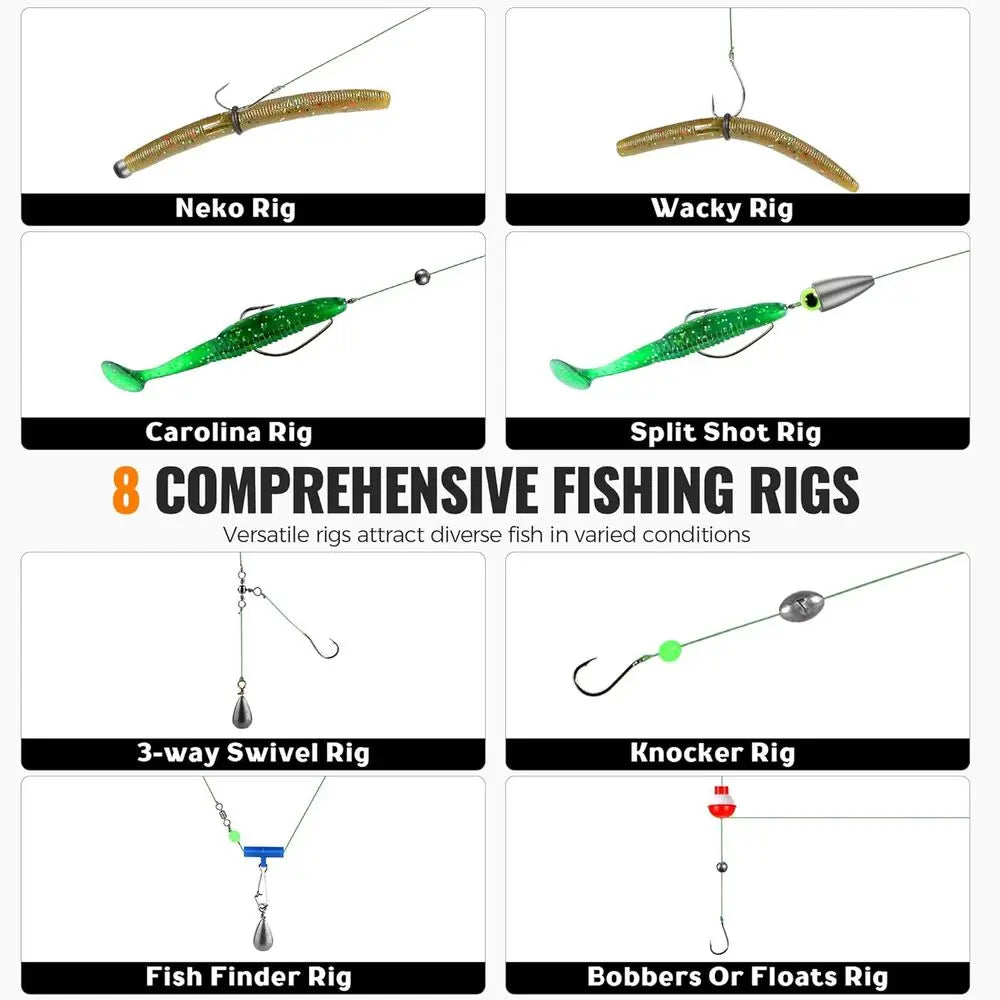 Complete Fishing Kit: 387pcs Tackle Box with Hooks, Sinkers, Spinners for Bass, Trout & Crappie