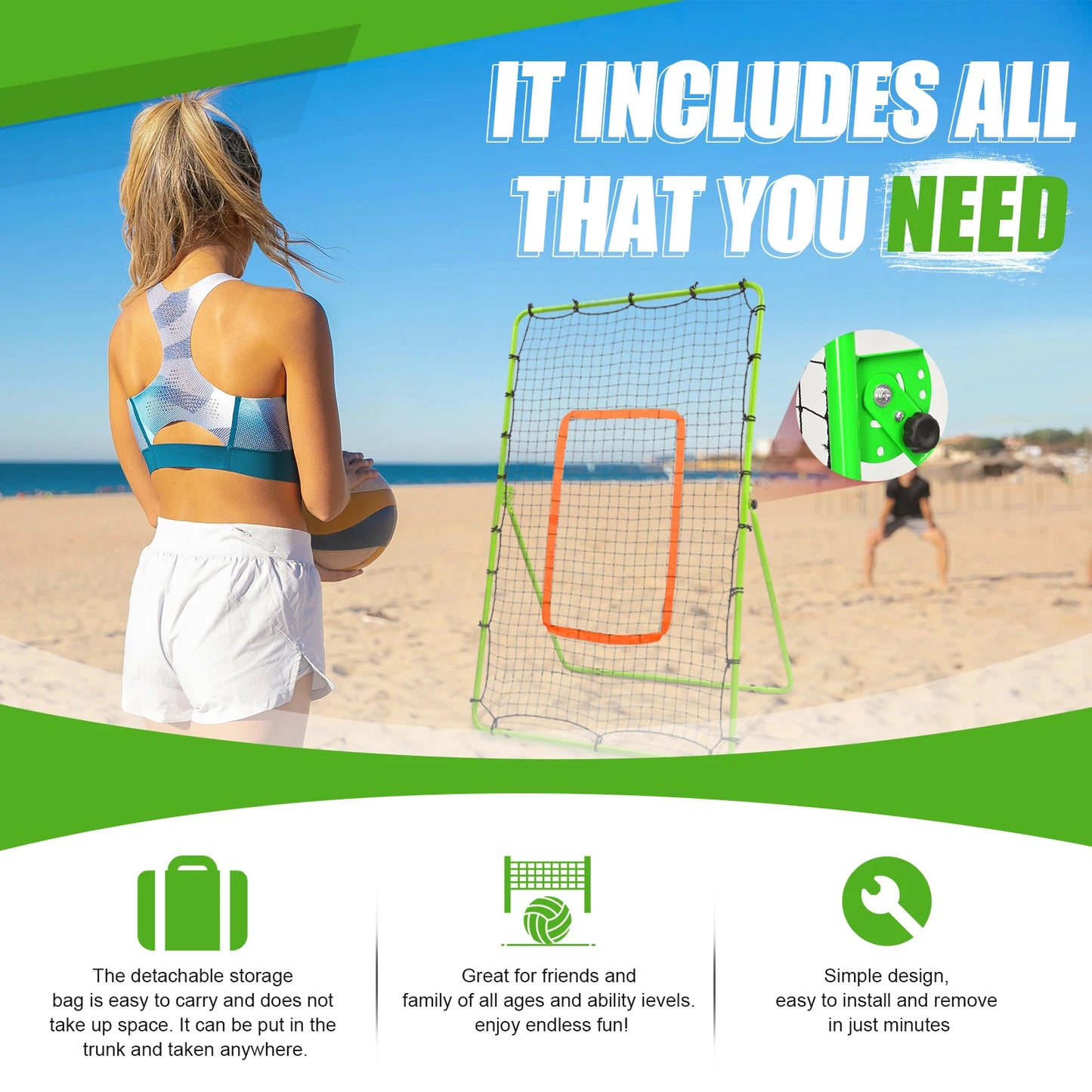 Volleyball Rebound Net Volleyball Rebounder 6X4 ft Practice Net Volleyball Practice Equipment with 4 Adjustable Rebound Angles