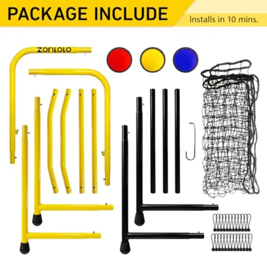 Baseball and Softball Rebounder Net with Three Circular Target Zones in Red/Yellow/Blue Portable Pitching Return Trainer Three