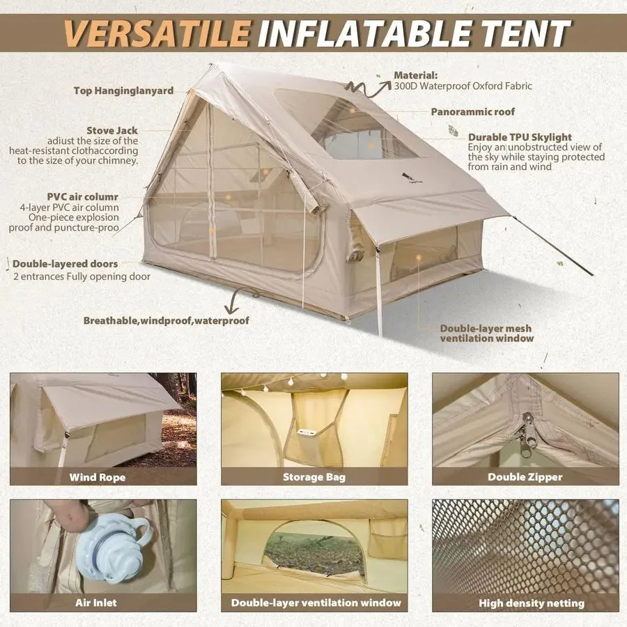 Large Inflatable Camping Tent with Stove Jack Instant Waterproof Blow Up Air Glamping Tent with Skylight for Family 46 Person 4