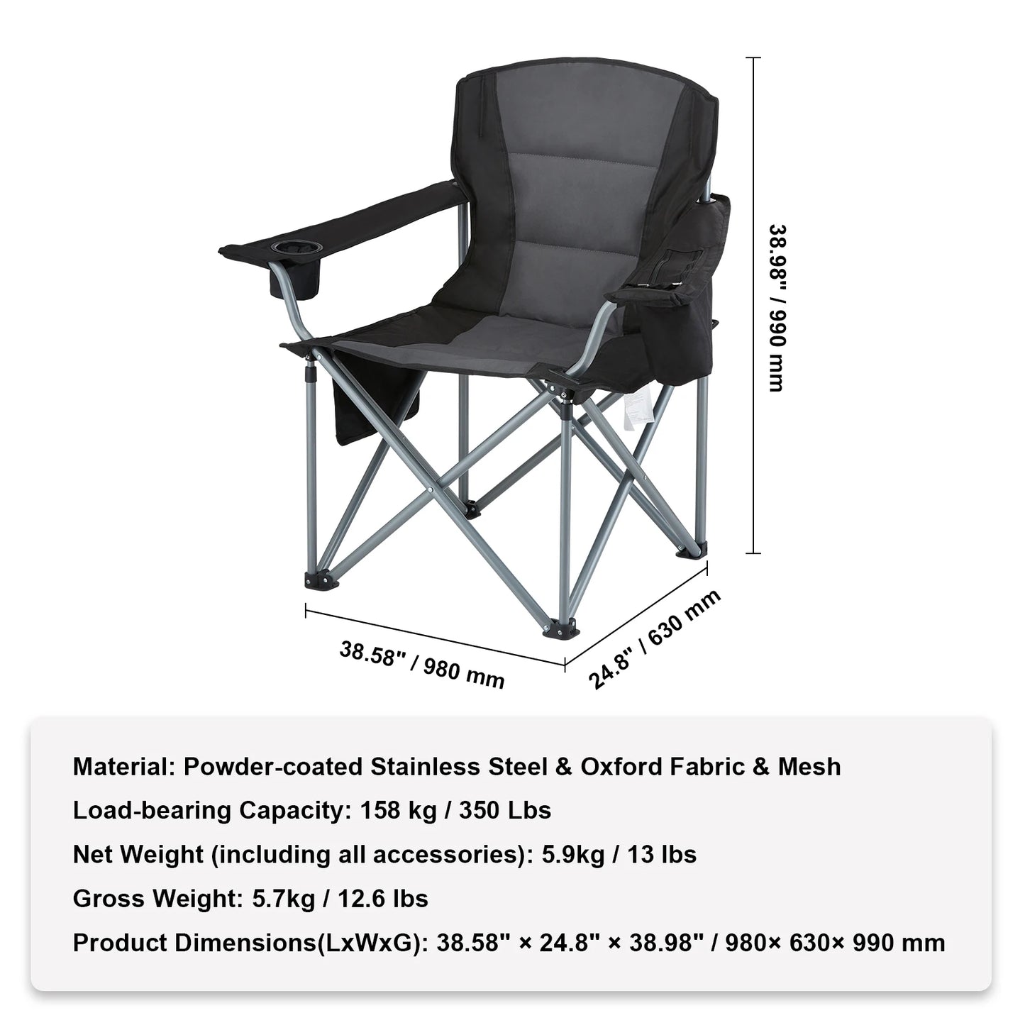 Vevor Camping Folding Chair With Lumbar Back And Armrests