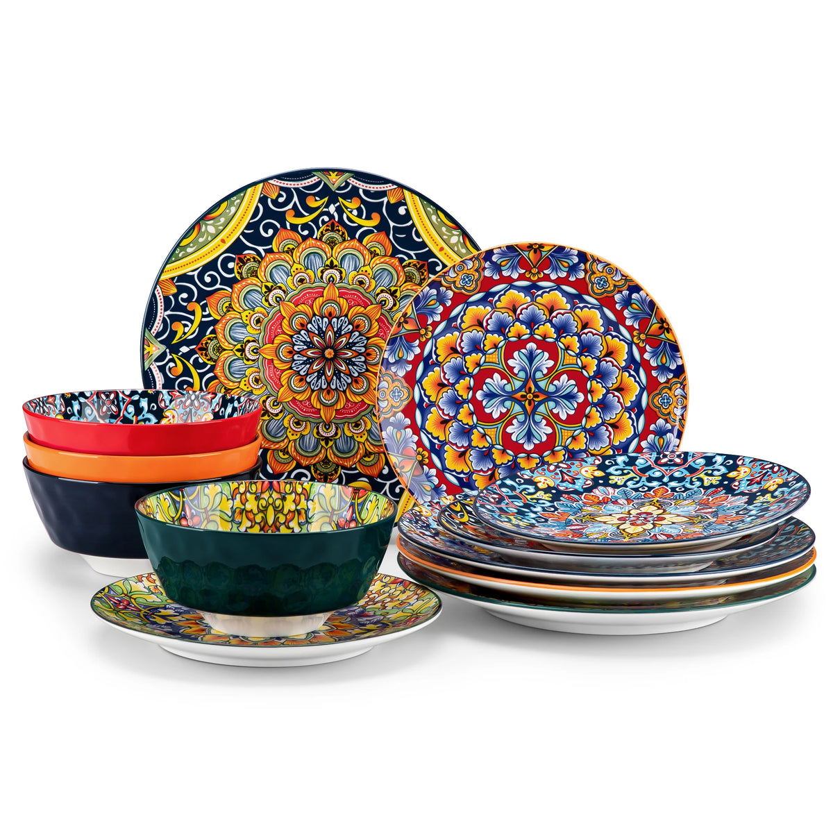 MALACASA Bohemian Ceramic Dinnerware Set With Plates And Bowls