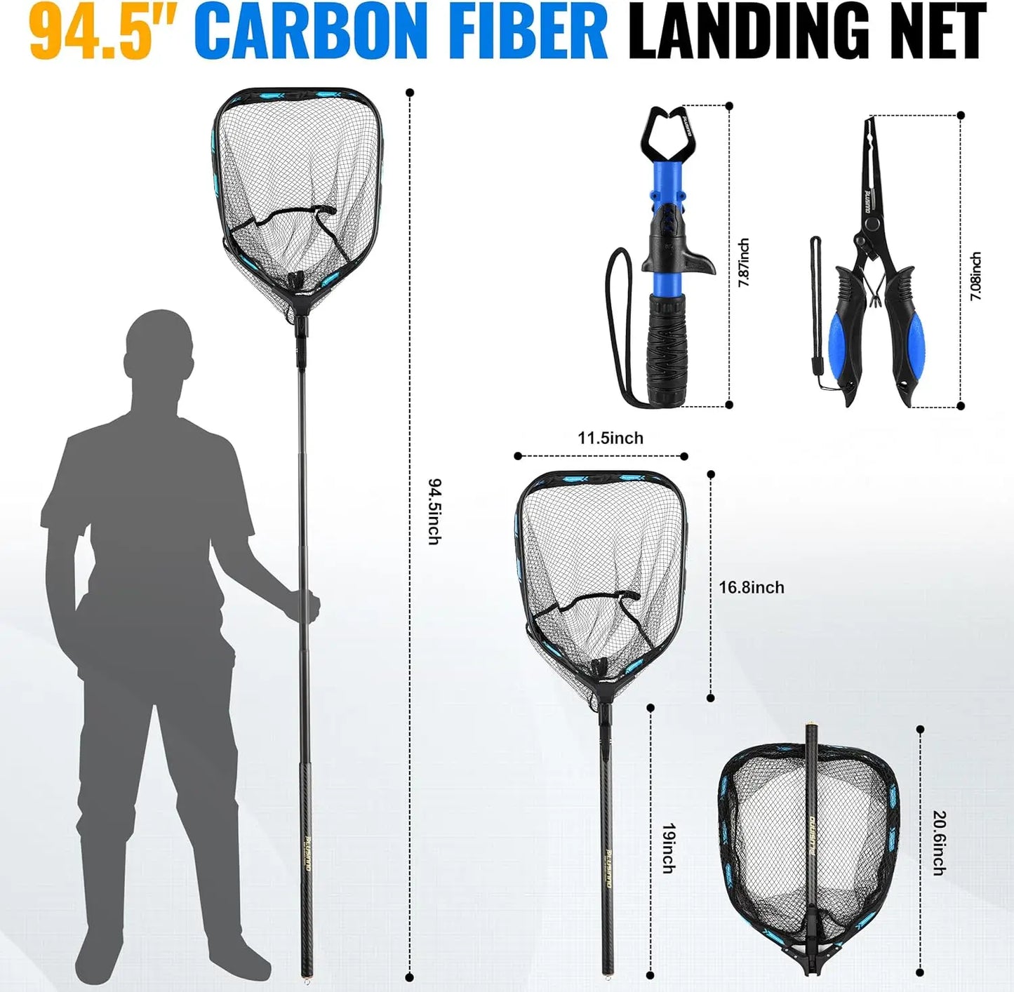 Telescoping Carbon Fiber Fishing Net with Floating Handle, Ultralight Landing Gear for Bass Trout Salmon Kayak