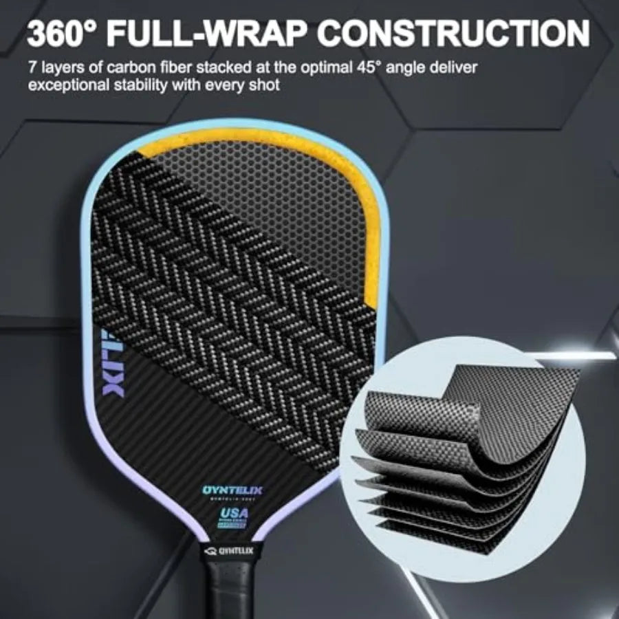 Pickleball Paddles Carbon Fiber Pickleball Paddle with 16mm HEX-Force™ Polymer Core, Thermoformed Pickleball Racket with Unibod