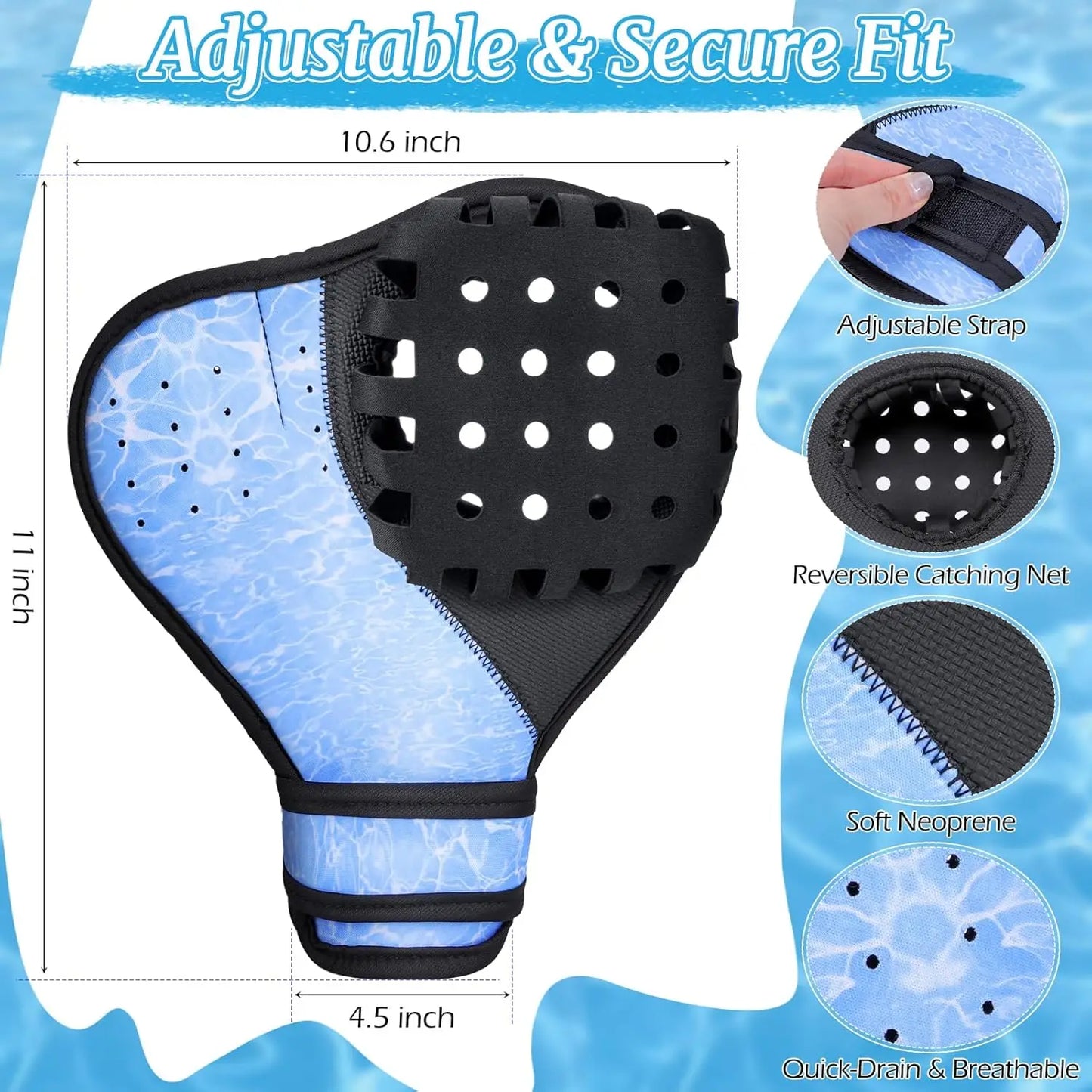 Altrek Store Water Baseball Glove and Ball Set, Water Gloves with Adjustable Strap, 2 Catch Water Gloves & Balls for Water Games, Pool Sports & Beach Games for Teens & Adults