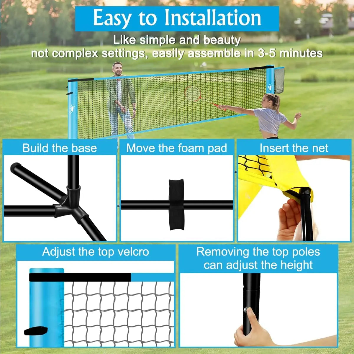 3-in-1 Pickleball Badminton Volleyball Net Set for Backyard, Portable with Adjustable Height, Paddles & Rackets
