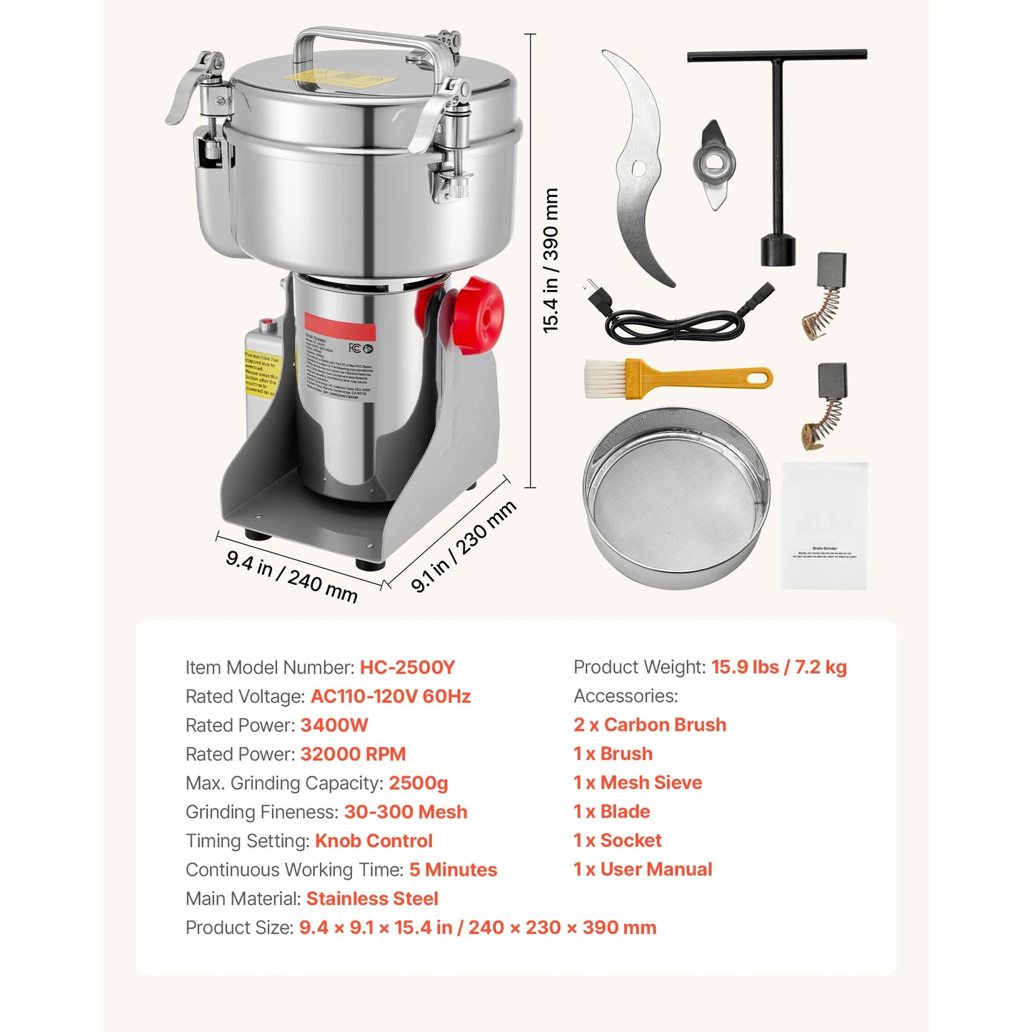 SucceBuy Electric Grain Mill Grinder High Speed 28000 32000 RPM