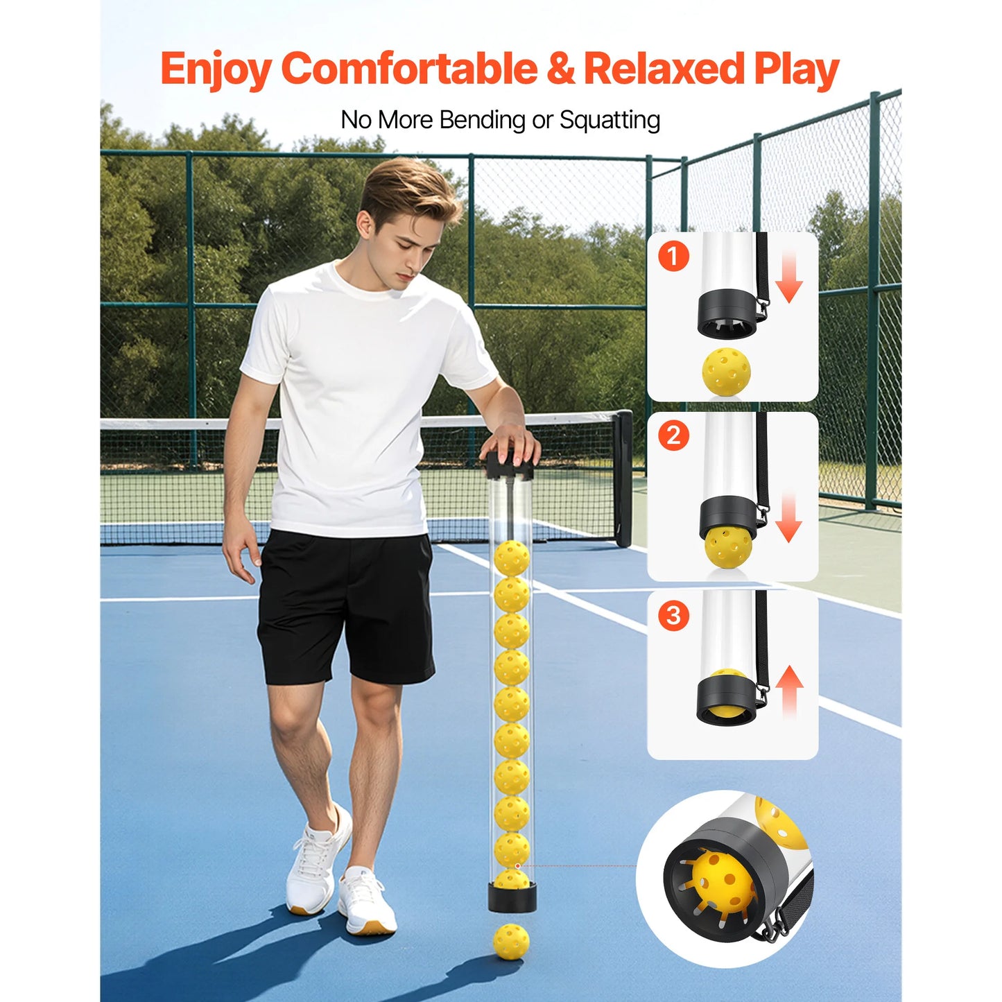 SucceBuy 2-in-1 Foldable Tennis & Pickleball Hopper with Pickup Tube Wheels Holds 150 Tennis Balls 260 Pickleballs for Training
