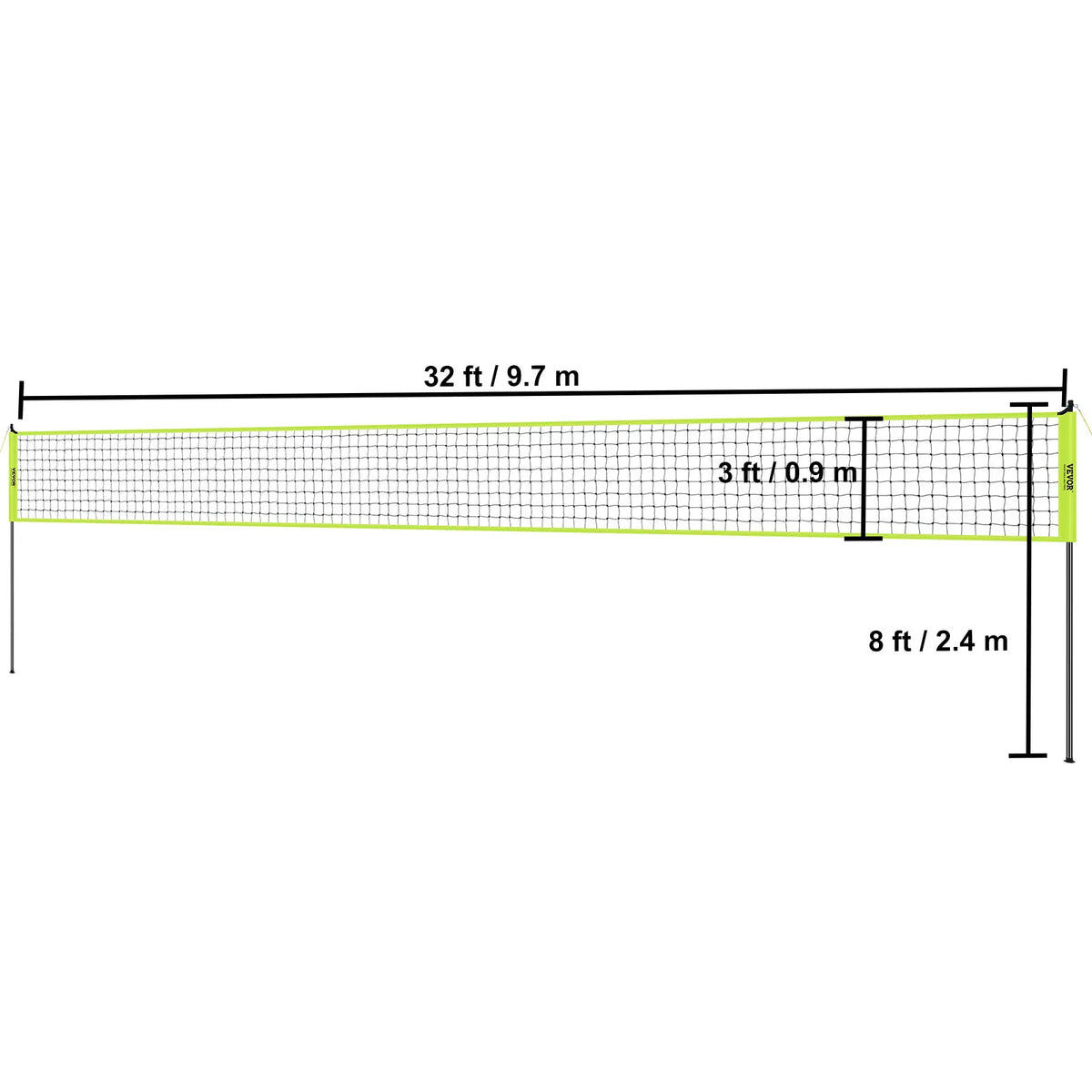 Adjustable Outdoor Volleyball Net System With Steel Support Poles