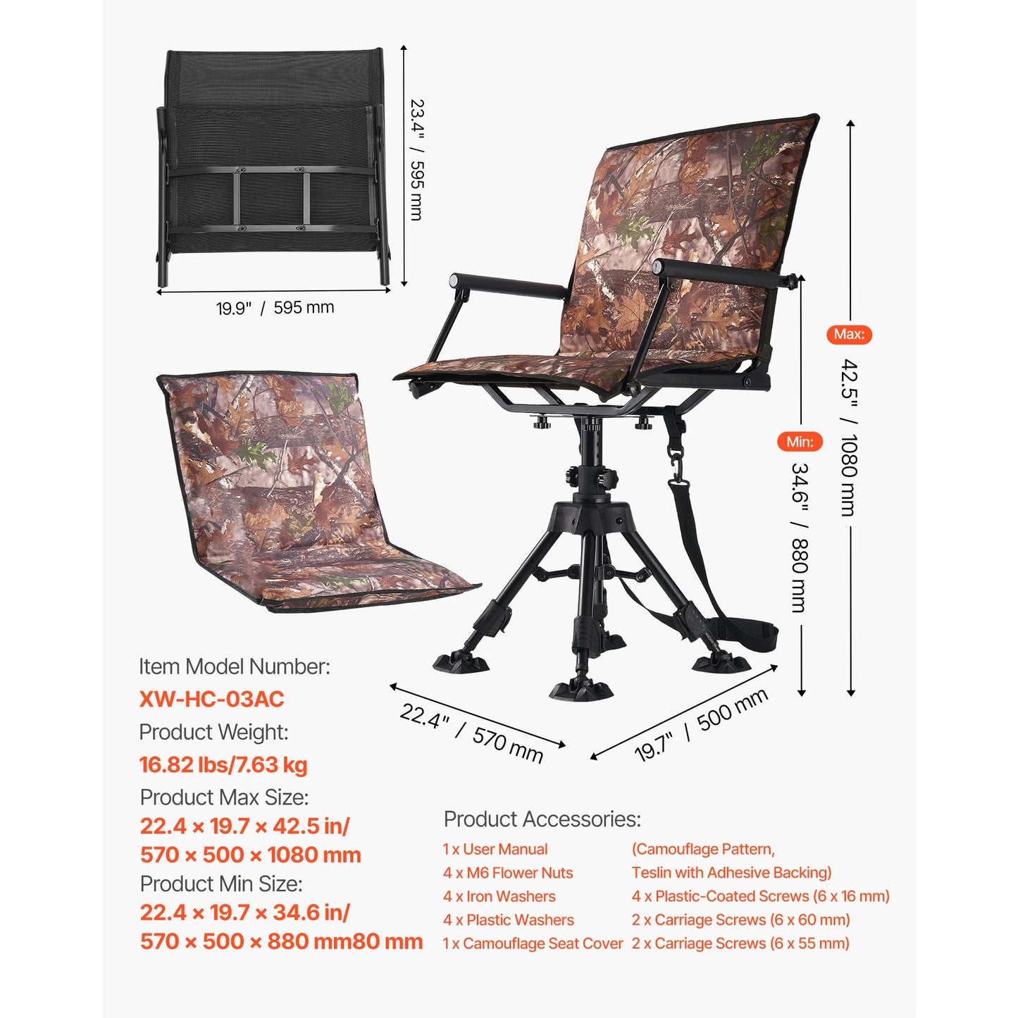 360 Degree Silent Swivel Blind Hunting Chair For Camping