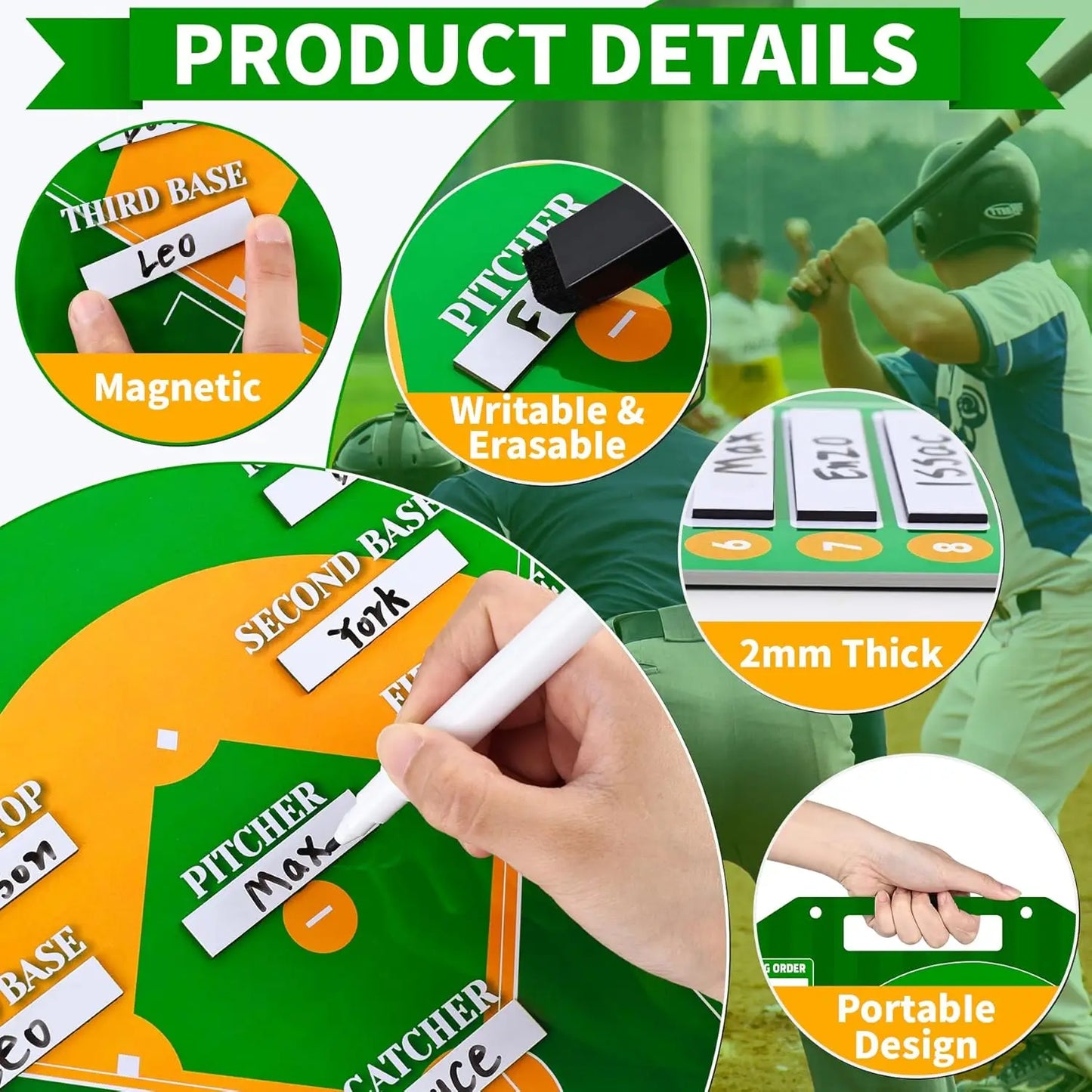 Magnetic Baseball Lineup Board for Dugout and Coaching