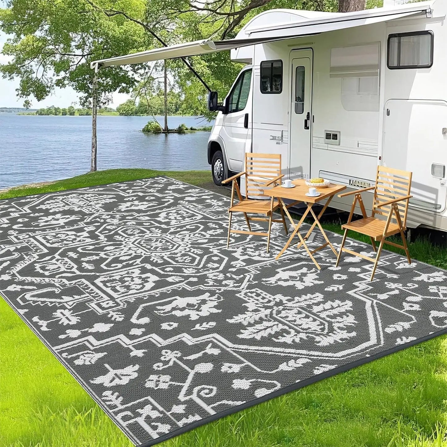 Waterproof Outdoor Area Rug Stain-Resistant Plastic Straw Carpet Easy-Cleaning Indoor Outdoor RV Mat for Deck Camping Balcony