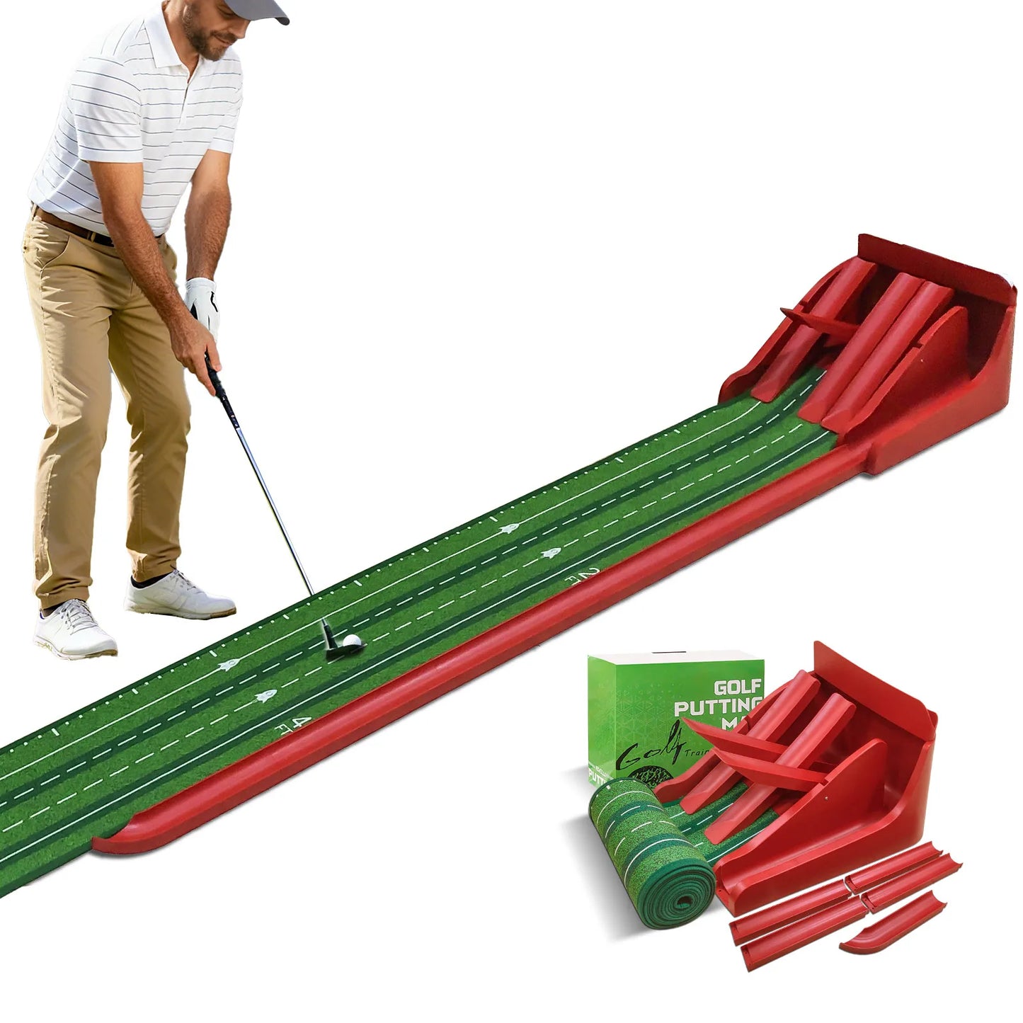 KOFULL Golf Putting Green Mat With 4 Track Flip Pad For Home Office