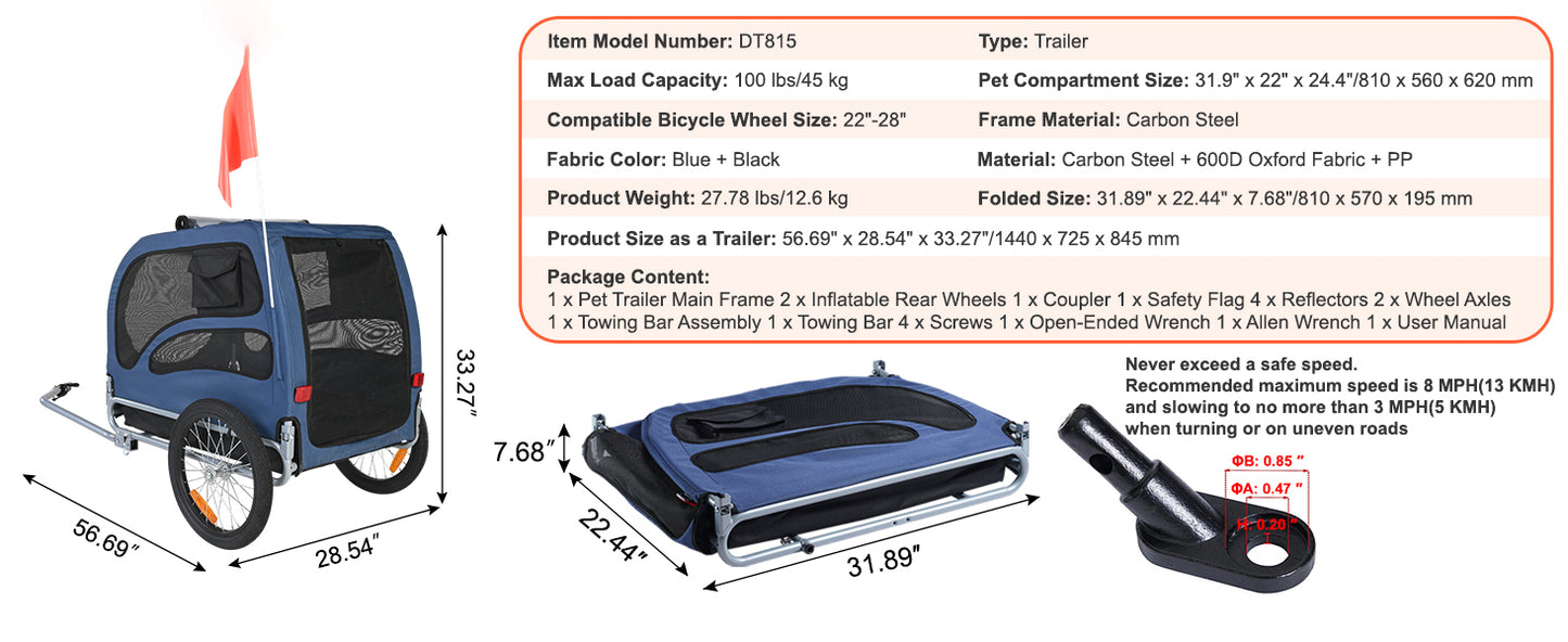 Pet Bike Trailer For Dogs Collapsible Carrier And Travel
