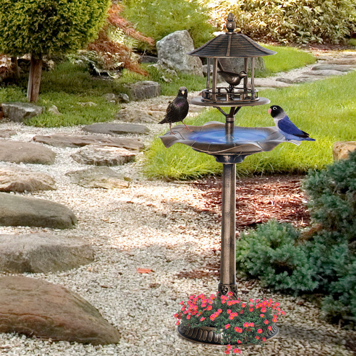Outsunny Three In One Outdoor Bird Bath Feeder And Planter