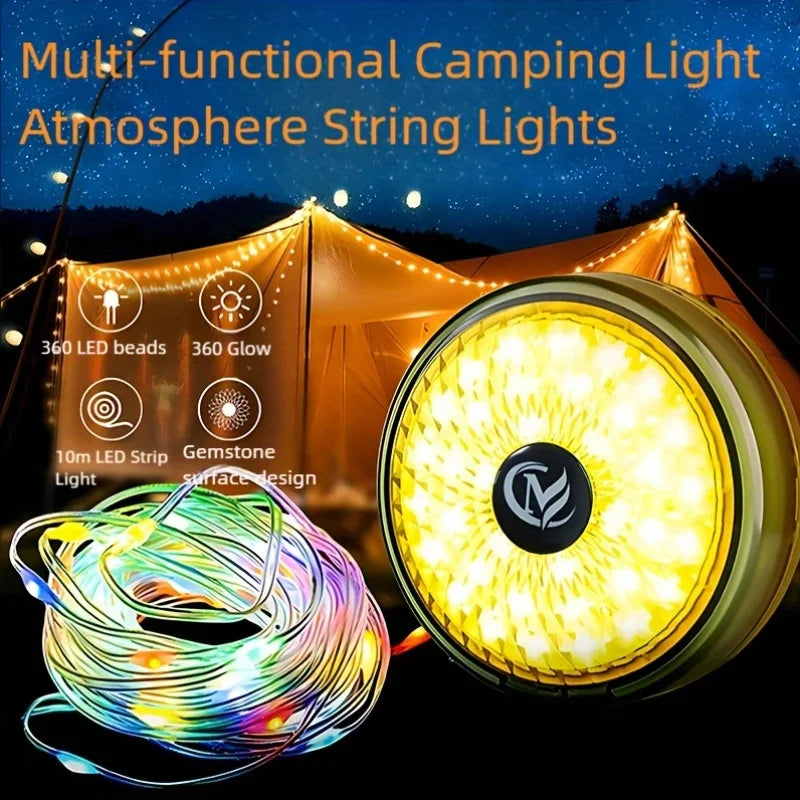 LED outdoor tent atmosphere lights, camping portable tape measure decorative lights, 4-in-1 outdoor camping lights