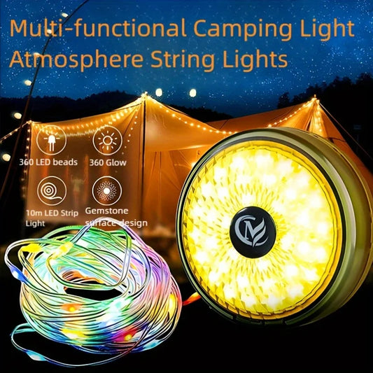 LED outdoor tent atmosphere lights, camping portable tape measure decorative lights, 4-in-1 outdoor camping lights
