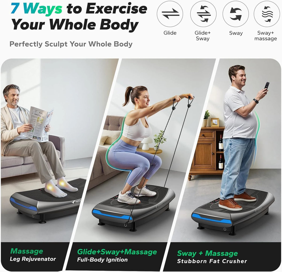 Merach 4D Vibration Plate Full Body Exercise Machine Bluetooth Fitness