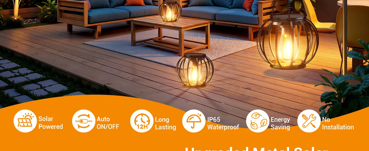 KPSTEK Solar Hanging Lanterns with Automatic LED Lighting for Patios