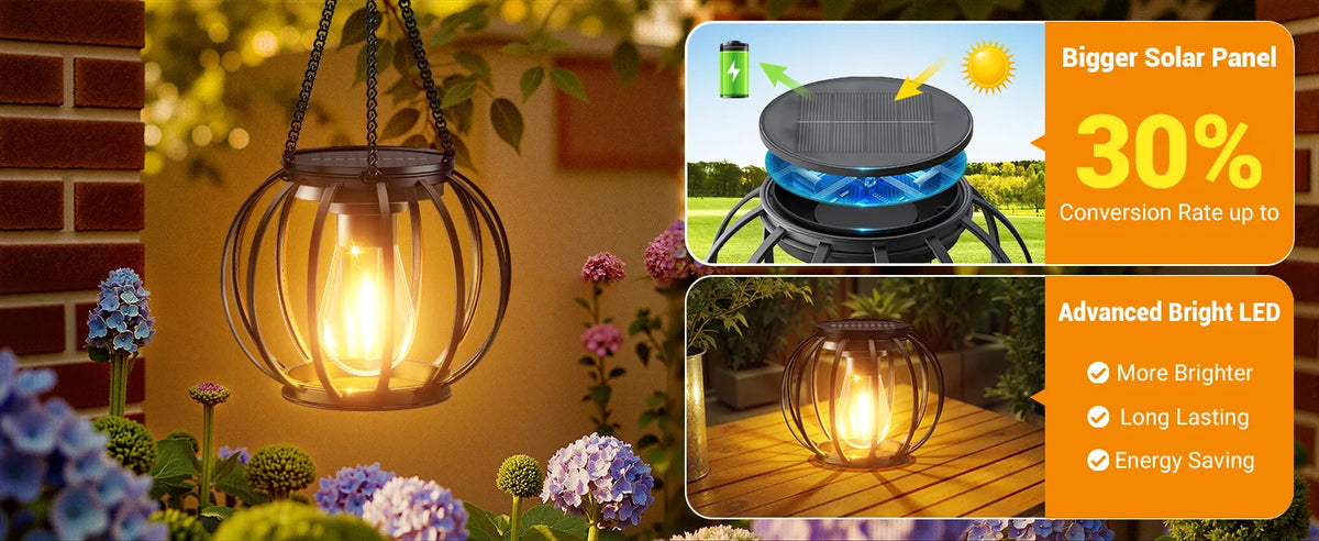 KPSTEK Solar Hanging Lanterns with Automatic LED Lighting for Patios