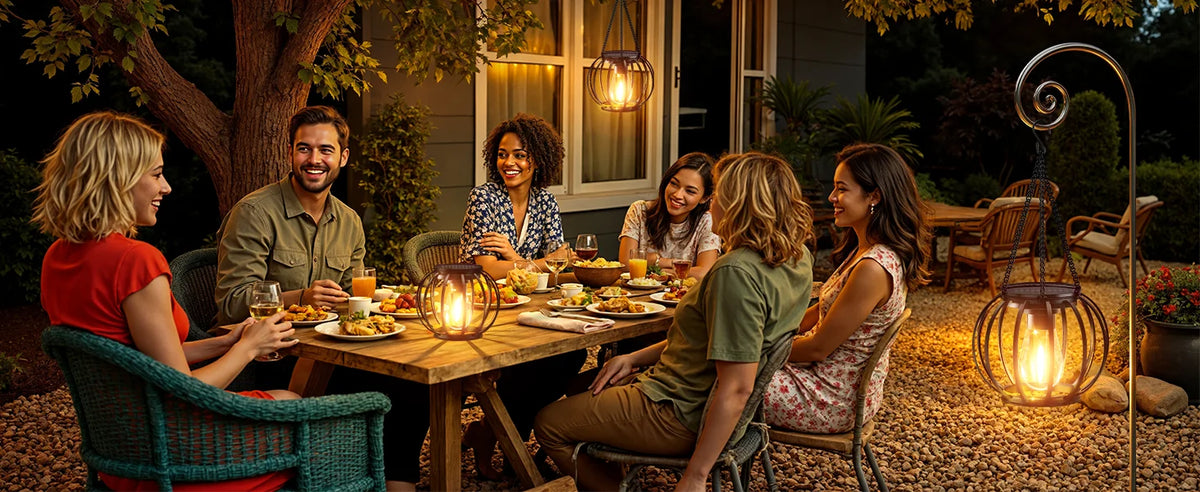 KPSTEK Solar Hanging Lanterns with Automatic LED Lighting for Patios