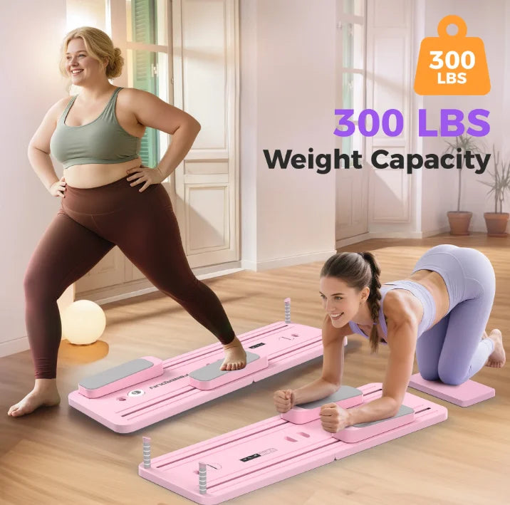 FED 5 in 1 Folding Pilates Board, Pilates Reformer Set with 300 LBS Weight Capacity, Portable Home Pilates for Woman (Pink)