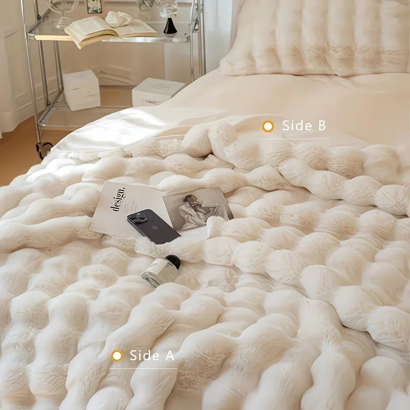 ROSEKIND Soft Faux Fur Rabbit Blanket for Bed and Sofa