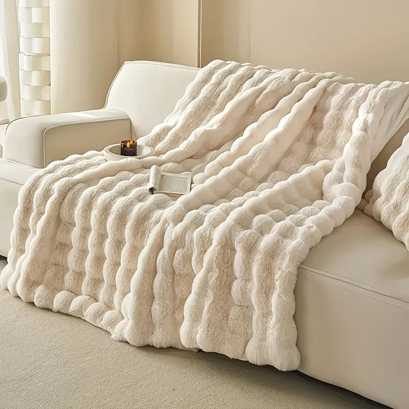 ROSEKIND Soft Faux Fur Rabbit Blanket for Bed and Sofa
