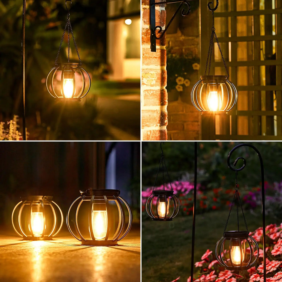 KPSTEK Solar Hanging Lanterns with Automatic LED Lighting for Patios