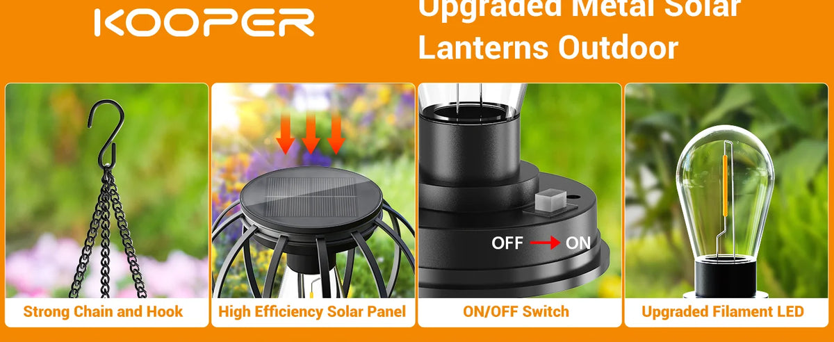 KPSTEK Solar Hanging Lanterns with Automatic LED Lighting for Patios