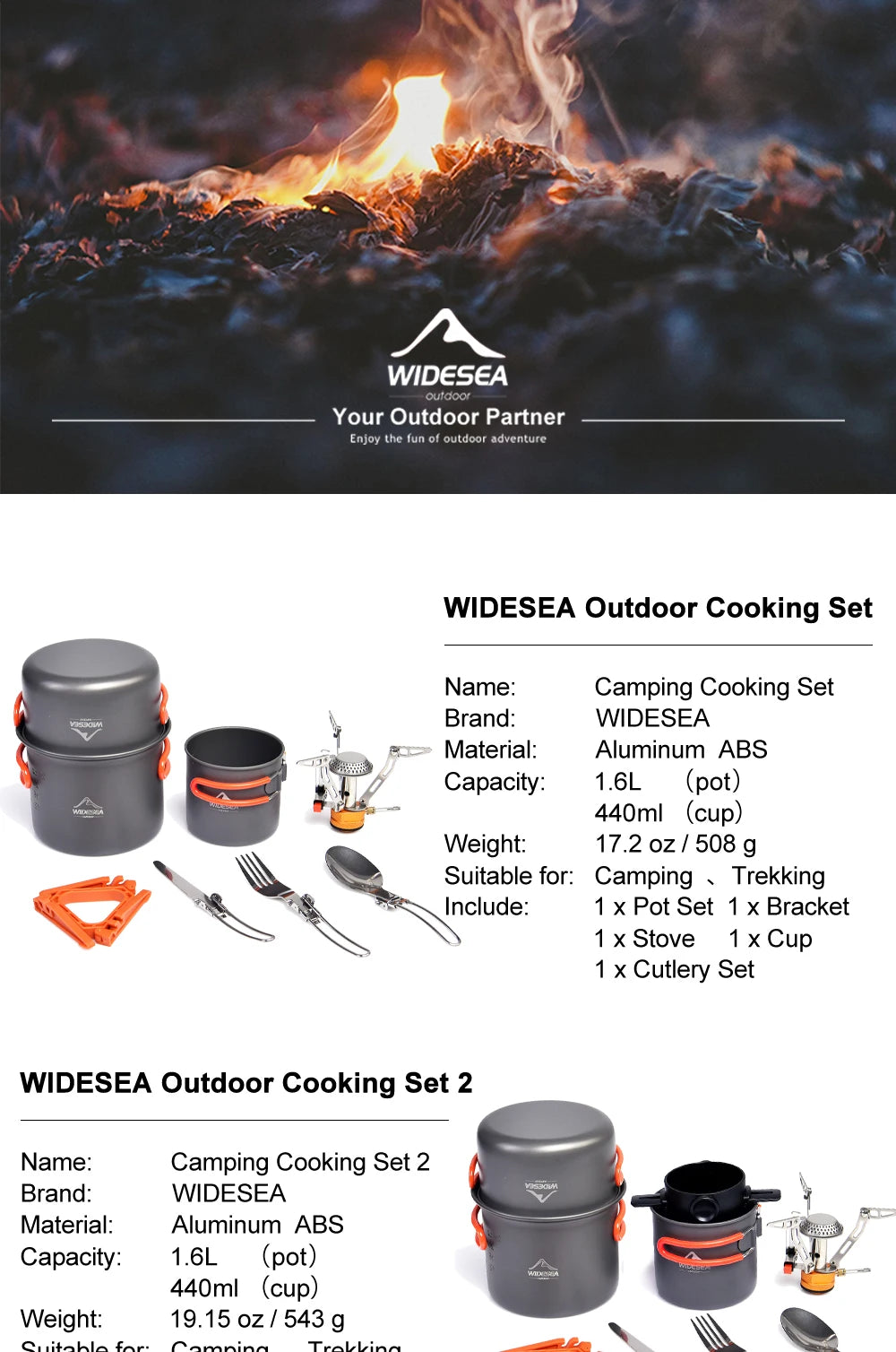 Widesea Camping Cookware Set Portable Tableware Stove