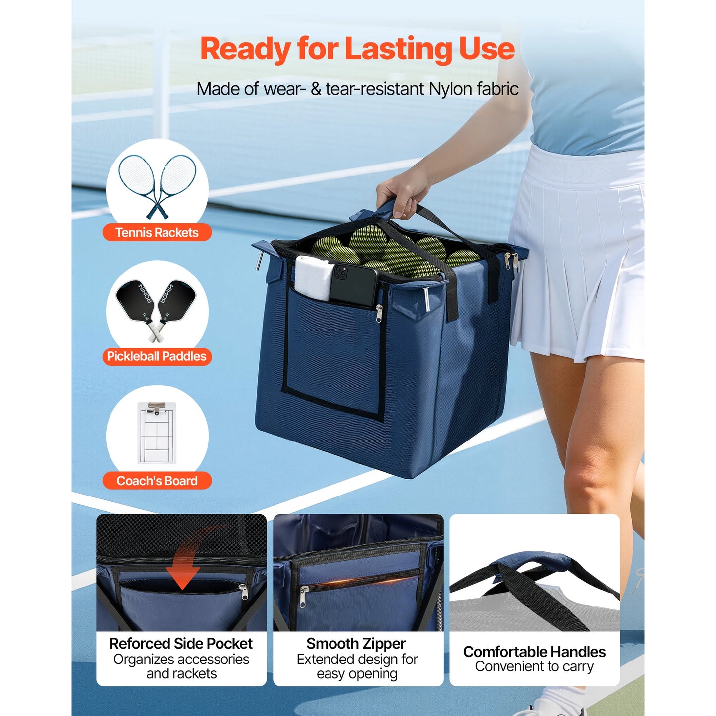 SucceBuy 2-in-1 Foldable Tennis & Pickleball Hopper with Pickup Tube Wheels Holds 150 Tennis Balls 260 Pickleballs for Training