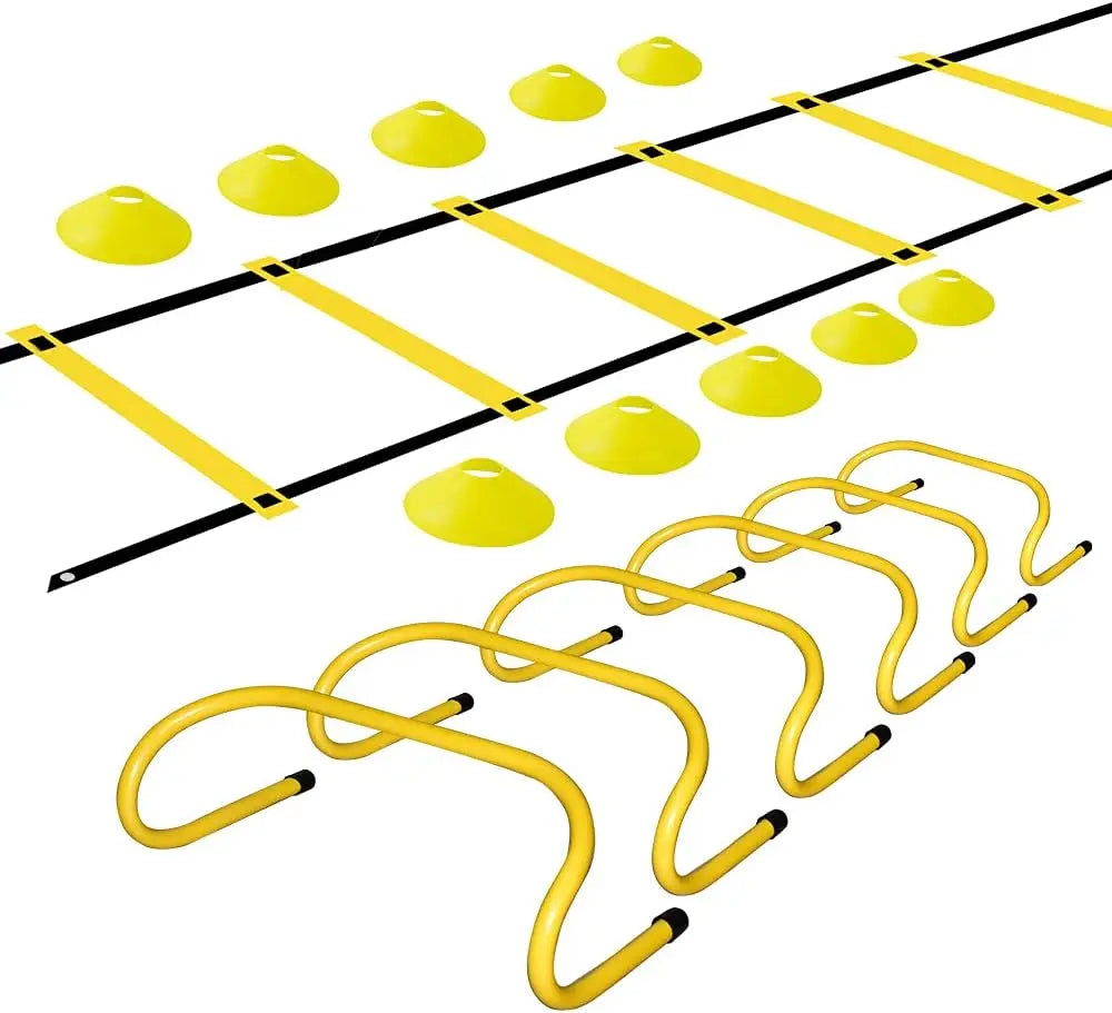 Agility Ladder and Disc Cones Training Set with Adjustable Rungs and 10 Plastic Sport Cones for Soccer Football Speed Drills