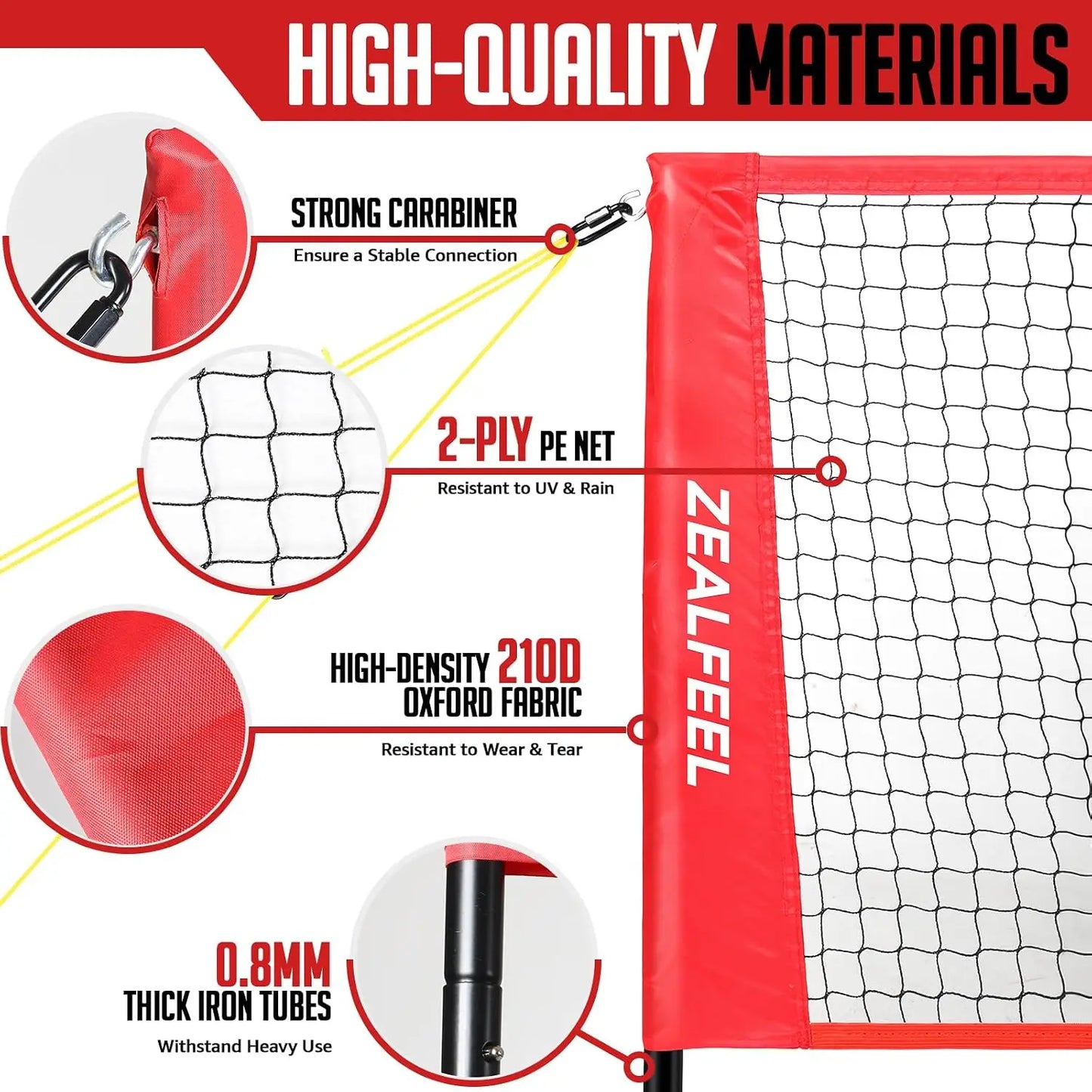4-Way Volleyball & Badminton Combo Net, 3 Heights Adjustable, 14FT, with Ball, Pump, Carry Bag, for Backyard Beach Lawn