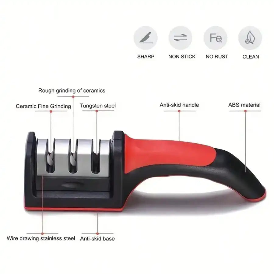3-Stage Knife Sharpener, Multi-Function, Non-Slip Base, Portable Kitchen Gadget