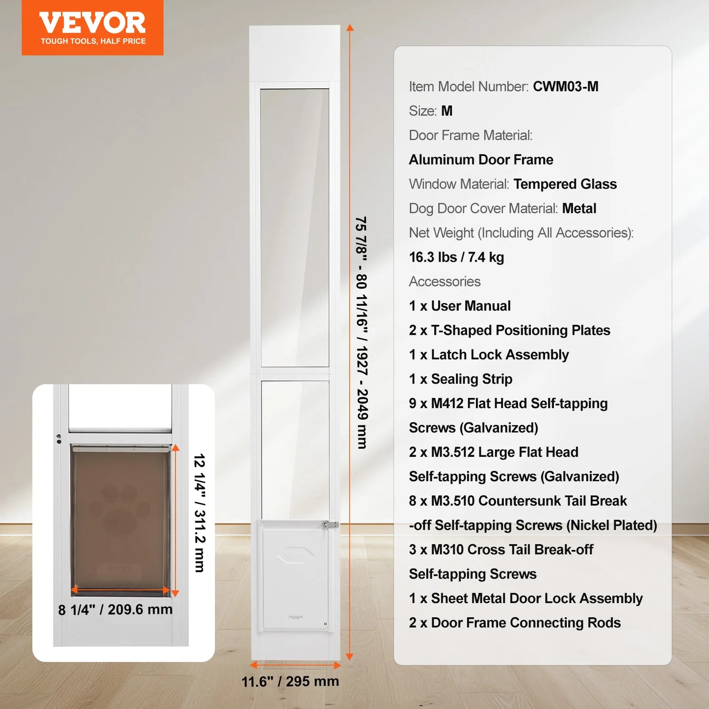 Dog Door For Sliding Glass Door Aluminum Frame Durable Pet