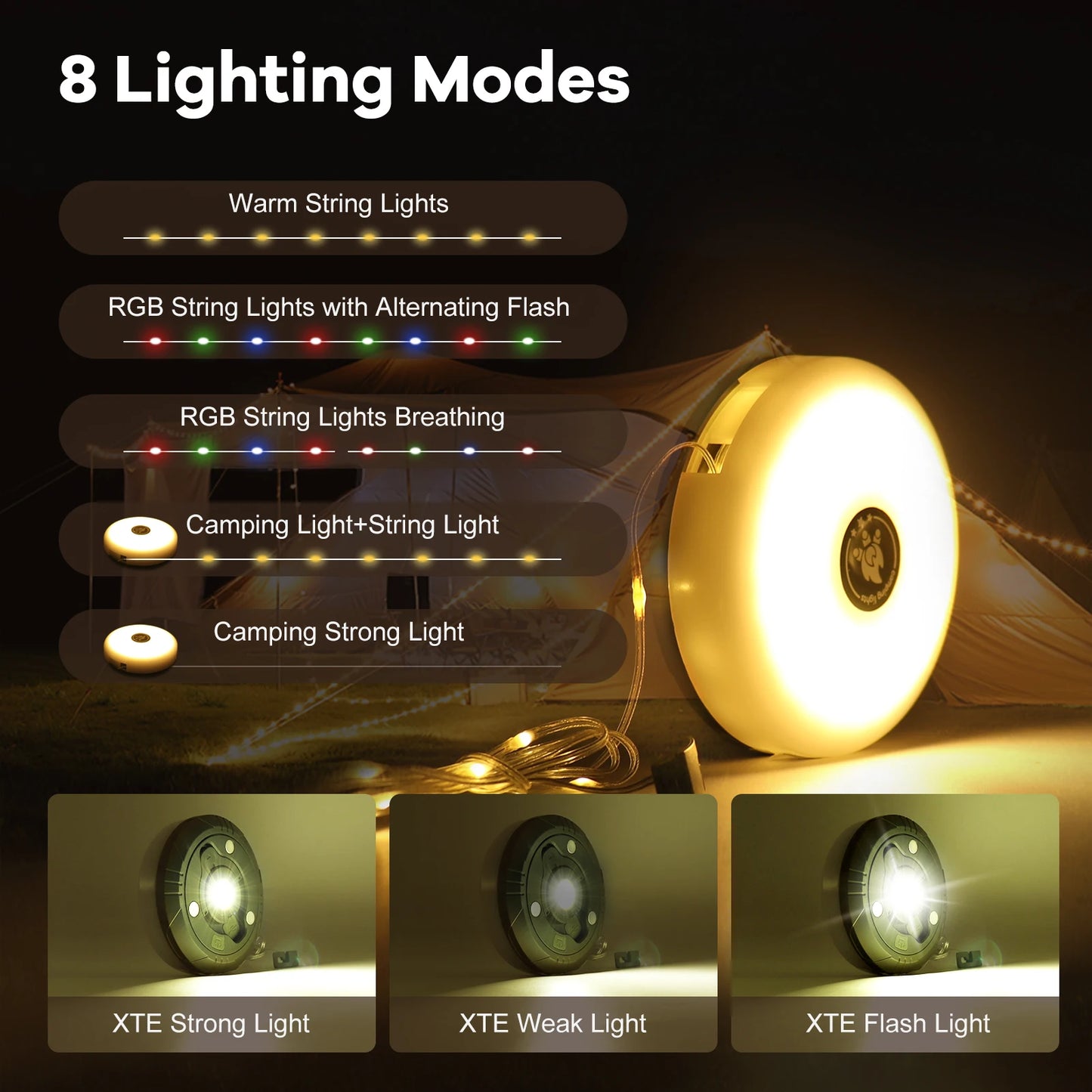 Kla-Fcob Waterproof Rechargeable LED String Lights For Outdoor Camping