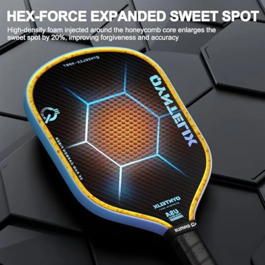 Pickleball Paddles Carbon Fiber Pickleball Paddle with 16mm HEX-Force™ Polymer Core, Thermoformed Pickleball Racket with Unibod