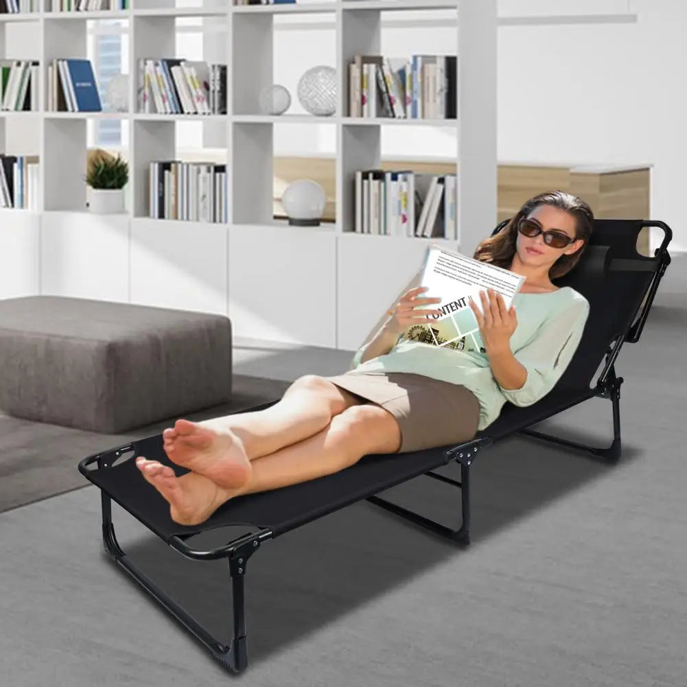 Camping Cot Adjustable Reclining Folding Chaise With Pillow
