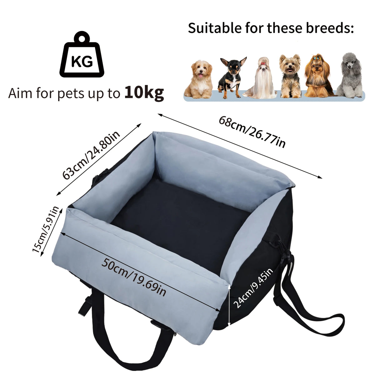 BORWART Portable Dog Car Seat Booster With Safety Belt