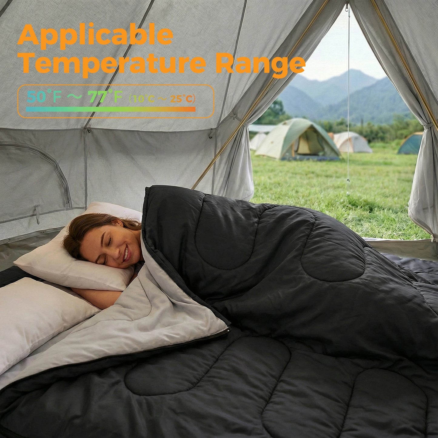 Three Season Portable Double Sleeping Bag For Adults With Pillow