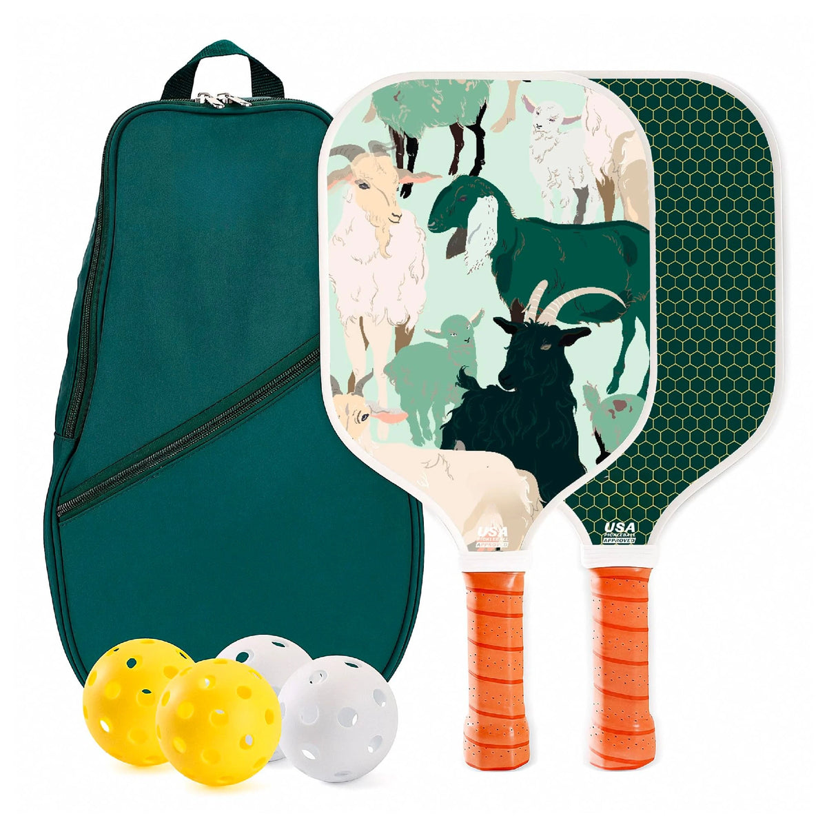 Set of 2 Fiberglass Pickleball Paddles With 4 Indoor Outdoor Pickleball Balls And Portable Travel Carry Bag Lightweight Durable Rackets For Beginners Men Women Indoor Court Backyard Outdoor Sports Training Game