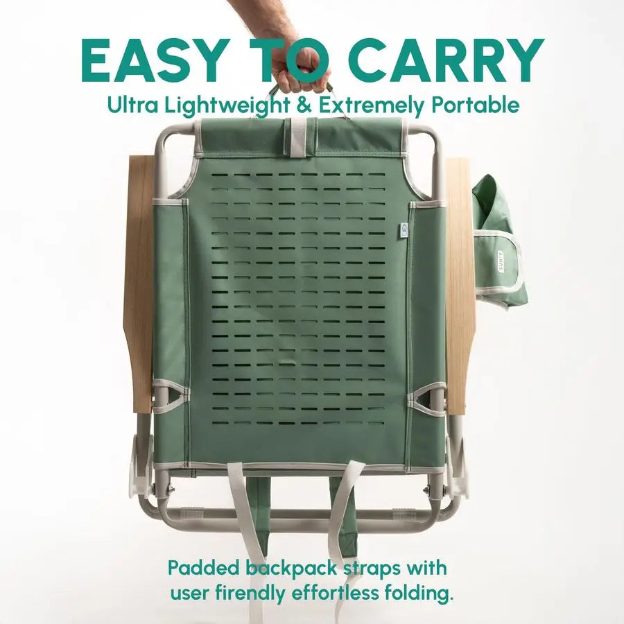 Escapes Backpack Beach Chair Made w Ocean Bound Plastics, Customizable w MOLLE Accessories, Ultra Lightweight, LowSeat Natural