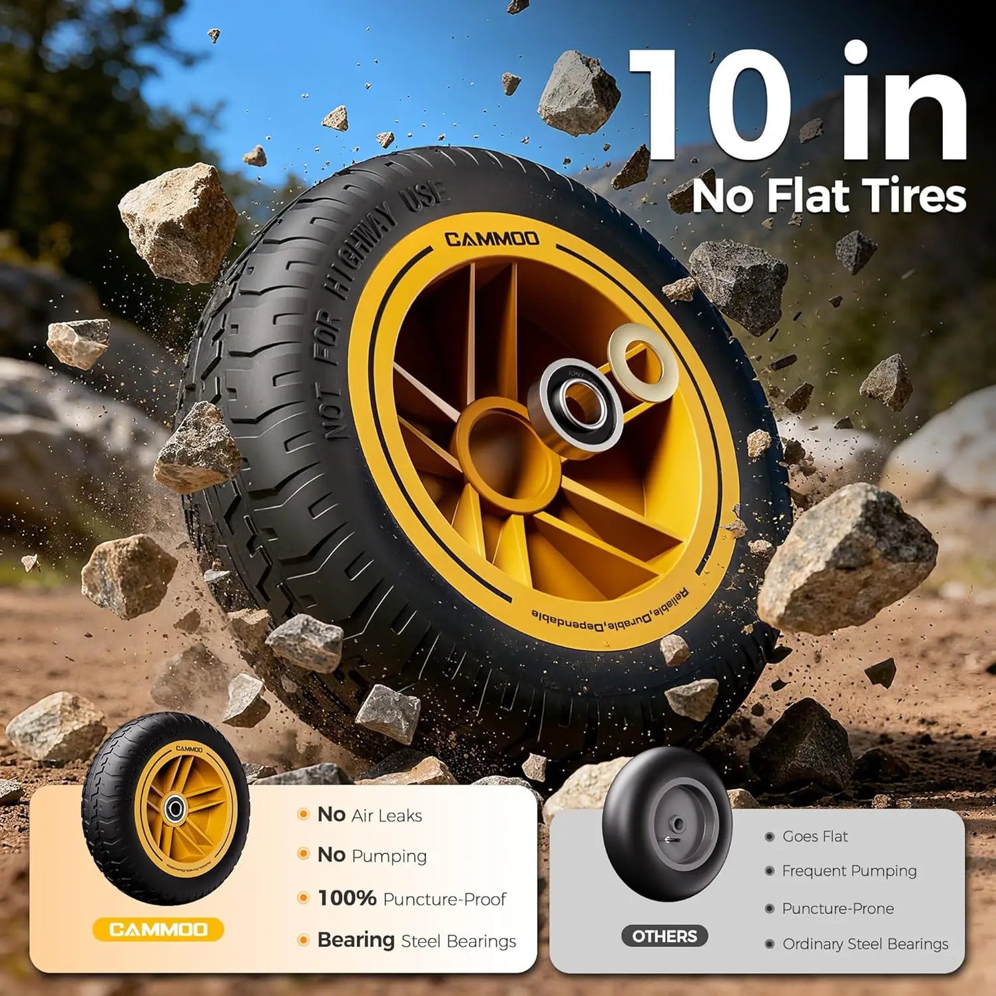No-Flat Tires Heavy-Duty Garden Dump Cart With Quick-Release Dump