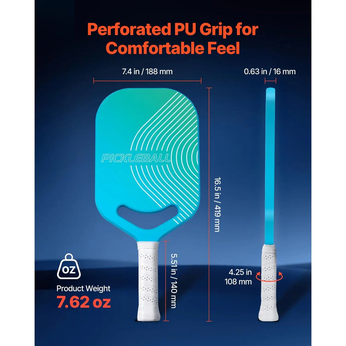 Professional Pickleball Paddle Aero Throat T700 Carbon Fiber Honeycomb Core Power Control Spin for adults Men Women