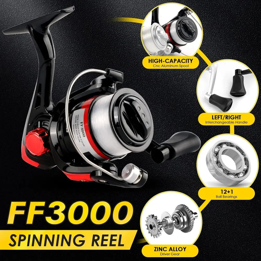 Collapsible 2-Piece 6.89FT Telescopic Fishing Rod Set with Spinning Reel, Lures, and Bag - Ideal for Saltwater & Freshwater Fish