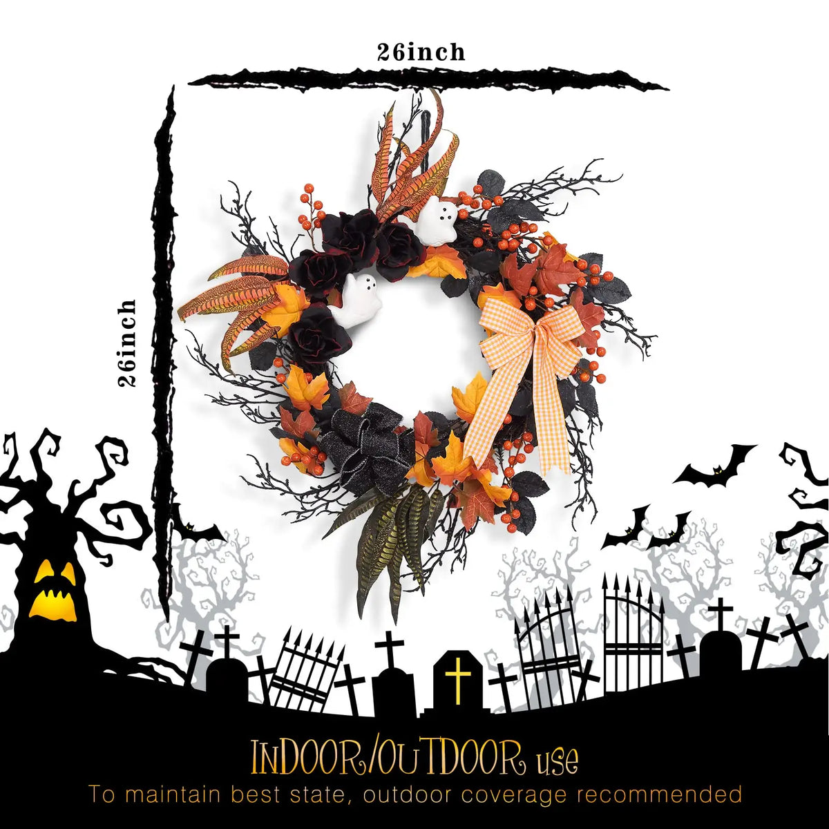 Handcrafted Halloween Wreath for Door Porch Mantel and Party Decorations