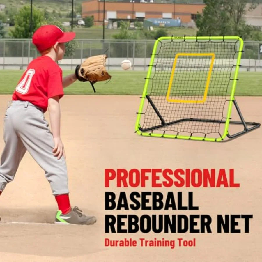 Baseball Rebounder Net 4x4.5FT with 5 Adjustable Angles for Ground Line Drive Fly Balls Training Soccer Softball Volleyball Bou