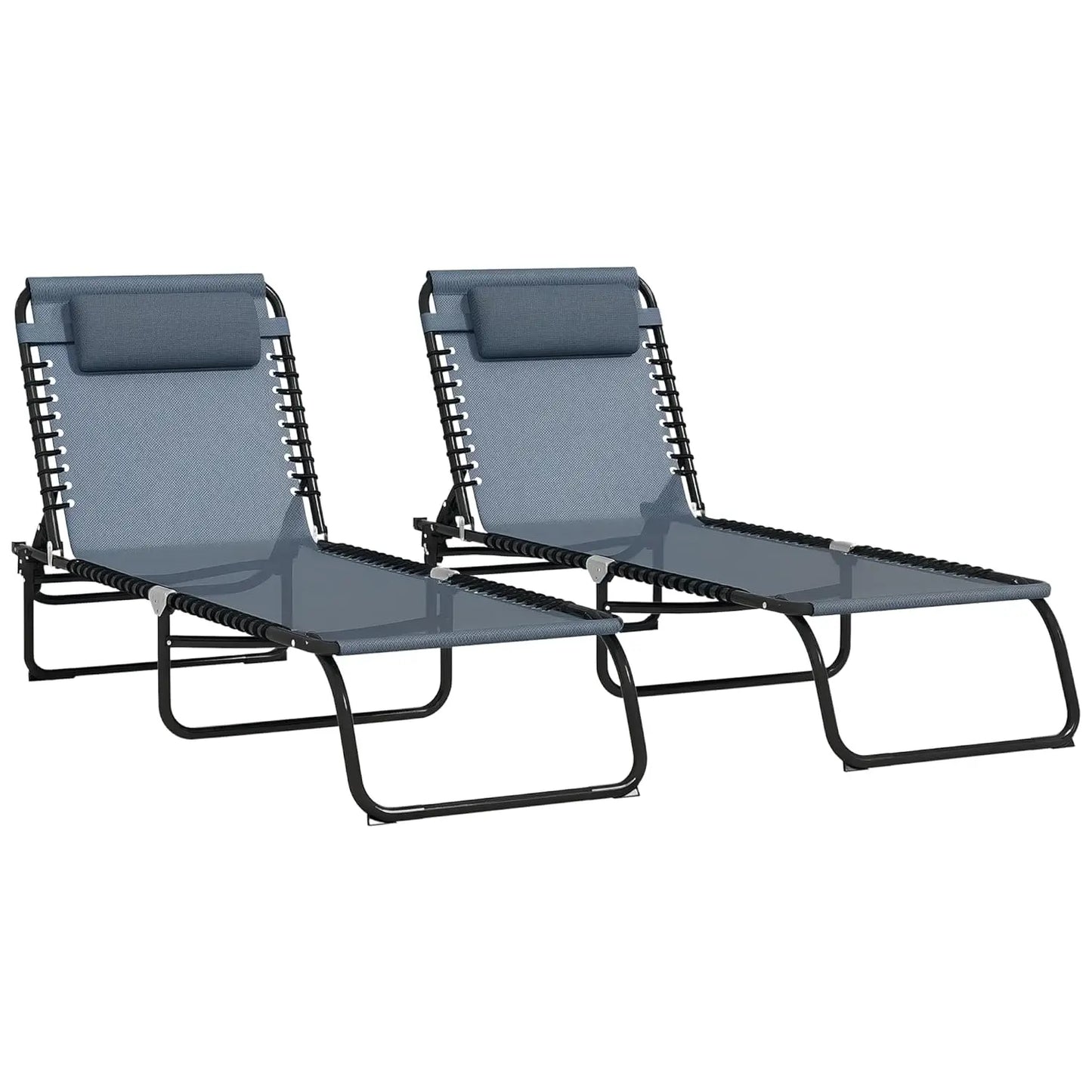 Folding Chaise Lounge Set 2,Outdoor Reclining Tanning Chair 4-Pos Mesh Seat for Patio Beach Pool Yard,Customized